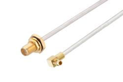 PE3W14462 - MMCX Plug Right Angle to SMA Female Bulkhead Cable Using PE-SR405AL Coax