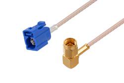 PE3W14872 - SMA Male Right Angle to Blue FAKRA Jack Cable Using RG316 Coax