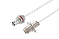 PE3W15185 - BNC Female Bulkhead to N Female 4 Hole Flange Cable Using PE-SR402FL Coax