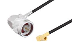 PE3W15191LF - SSMB Plug Right Angle to N Male Right Angle Low Loss Cable Using LMR-100 Coax, LF Solder