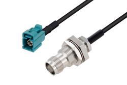 PE3W15336/HS - Water Blue FAKRA Jack to TNC Female Bulkhead Low Loss Cable Using LMR-100A-UF Coax with HeatShrink