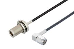 PE3W15443 - N Female Bulkhead to SMA Male Right Angle Low Loss Cable Using LMR-100A-UF Coax