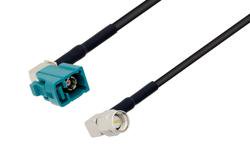 PE3W15913LF/HS - Water Blue FAKRA Jack Right Angle to SMA Male Right Angle Cable Using RG174 Coax with HeatShrink, LF Solder