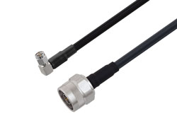 PE3W16302LF/HS - SMA Male Right Angle to N Male Low Loss Cable Using LMR-240 Coax with Times Microwave Components with HeatShrink, LF Solder