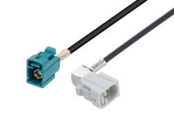 PE3W16639 - Water Blue FAKRA Jack to FAKRA Jack Right Angle Low Loss Cable Using PE-C100-LSZH Coax