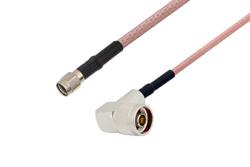 PE3W17020/HS - Reverse Polarity SMA Plug to N Male Right Angle Cable Using RG142 Coax with HeatShrink