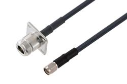 PE3W18525/HS - N Female 4 Hole Flange to SMA Male Low Loss Cable Using LMR-195-UF Coax with HeatShrink