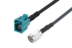 PE3W18617/HS - Water Blue FAKRA Jack to SMA Male Low Loss Cable Using LMR-100A-UF Coax with HeatShrink