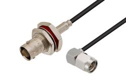 PE3W19026 - SMA Male Right Angle to BNC Female Bulkhead Cable Using RG174 Coax