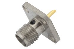 PE4000-SF - SMA Female Connector Solder Attachment 4 Hole Flange Mount Solder Cup Terminal, .340 inch Hole Spacing