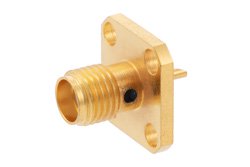 PE4000 - SMA Female Connector Solder Attachment 4 Hole Flange Mount Solder Cup Terminal, .340 inch Hole Spacin
