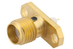 PE4001 - SMA Female Connector Solder Attachment 2 Hole Flange Stub Terminal, .481 inch Hole Spacing, .010 inch Diameter