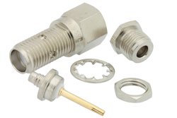 PE4032 - SMA Female Bulkhead Mount Connector Clamp/Solder Attachment for RG316, RG174, RG188, PE-B100, PE-C100, 0.100 inch, LMR-100, .235 inch D Hole