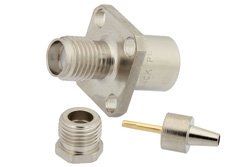 PE4034 - SMA Female Connector Clamp/Solder Attachment 4 Hole Flange For RG316, RG174, RG188, .340 inch Hole Spacing