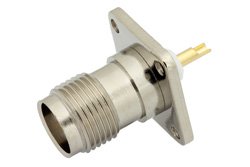 PE4064 - TNC Female Connector Solder Attachment 4 Hole Flange Mount Solder Cup Terminal, .500 inch Threaded Hole Spacing