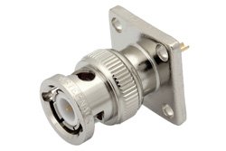 PE4082 - BNC Male Connector Solder Attachment 4 Hole Flange Mount Solder Cup Terminal, .531 inch Hole Spacing