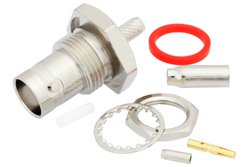 PE4106 - BNC Female Bulkhead Mount Connector Crimp/Solder Attachment for RG174, RG316, RG188, LMR-100, PE-B100, PE-C100, .100 inch, .480 inch D Hole