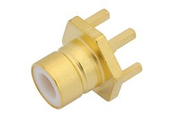 PE4110 - 75 Ohm SMB Jack Connector Solder Attachment Thru Hole PCB, .200 inch x .067 inch Hole Spacing
