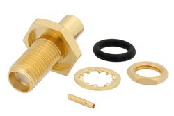 PE4120 - SMA Female Bulkhead Mount Connector Solder Attachment for PE-SR402AL, PE-SR402FL, PE-SR402FLJ, PE-SR402TN, RG402, .235 inch D Hole