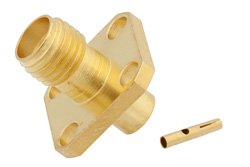 PE4121 - SMA Female Connector Solder Attachment 4 Hole Flange For PE-SR402AL, PE-SR402FL, RG402, .340 inch Hole Spacing