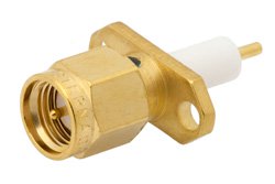 PE4127 - SMA Male Connector Solder Attachment 2 Hole Flange Mount Stub Terminal, .481 inch Hole Spacing