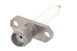 PE4128-SF - SMA Female Connector Solder Attachment 2 Hole Flange Mount Stub Terminal, .481 inch Hole Spacing, .050 inch Diameter