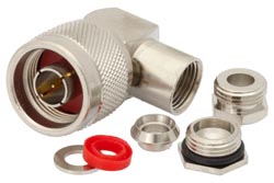 PE4135 - N Male Right Angle Connector Clamp/Solder Attachment for RG58, RG55, RG141, RG142, RG223, RG400, RG303, PE-C195, PE-P195, LMR-195
