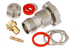 PE4150 - TNC Female Bulkhead Connector Clamp/Solder Attachment For PE-SR402AL, PE-SR402FL, RG402, .480 inch D Hole