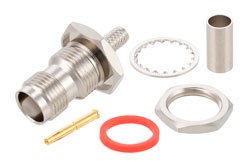 PE4151 - TNC Female Bulkhead Mount Connector Crimp/Solder Attachment for RG58, RG303, RG141, PE-C195, PE-P195, LMR-195, 0.195 inch, .480 inch D Hole