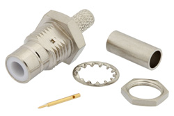 PE4165 - 75 Ohm SMB Jack Bulkhead Connector Crimp/Solder Attachment For RG180, RG195, .285 inch D Hole