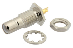 PE4167 - SMB Jack Bulkhead Mount Connector Solder Attachment Solder Cup Terminal, .177 inch D Hole, Rear Mount