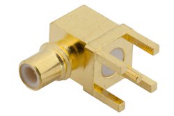 PE4178 - SMC Jack Right Angle Connector Solder Attachment Thru Hole PCB, .200 inch x .067 inch Hole Spacing
