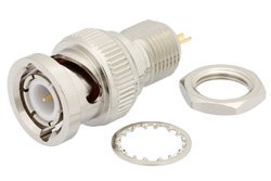 PE4211 - BNC Male Bulkhead Mount Connector Solder Attachment Solder Cup Terminal, .350 inch D Hole