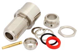 PE4223 - N Female Bulkhead Connector Clamp/Solder Attachment For RG213, RG214, RG8, RG9, RG11, RG225, RG393, .640 inch DD Hole