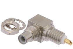 PE4285 - SMC Jack Right Angle Bulkhead Mount Connector Solder Attachment Solder Cup Terminal, .177 inch D Hole