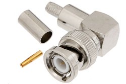 PE4298 - BNC Male Right Angle Connector Crimp/Crimp Attachment for RG58, RG303, RG141, PE-C195, PE-P195, LMR-195, 0.195 inch