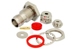 PE4304 - TNC Female Bulkhead Mount Connector Clamp/Solder Attachment for RG174, RG316, RG188, .480 inch D Hole