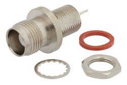 PE4305 - TNC Female Bulkhead Mount Hermetically Sealed Connector Solder Attachment Eyelet Terminal, .350 inch D Hole