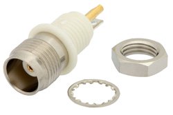 PE4306 - TNC Female Bulkhead Mount Isolated Ground Connector Solder Attachment Solder Cup Terminal, .350 inch D Hole