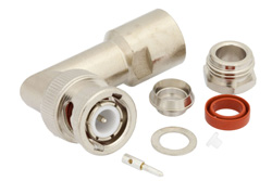PE4320 - BNC Male Right Angle Connector Clamp/Solder Attachment for RG59B/U, RG62
