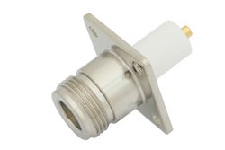 PE4328 - N Female Connector Solder Attachment 4 Hole Flange Mount Pin Terminal, .718 inch Hole Spacing