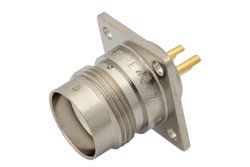 PE4347 - 3/4 inch-20 Twinax Female Connector Solder Attachment 4 Hole Flange Mount Solder Cup Terminal, .718 inch Hole Spacing