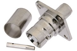 PE4374 - C Female Connector Crimp/Solder Attachment 4 Hole Flange Mount for RG214, RG9, RG225, RG393, .718 inch Hole Spacing