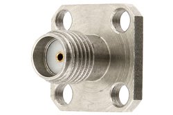 PE44013 - SMA Female Connector Field Replaceable Attachment 4 Hole Flange 0.020 inch Pin, .500 inch Flange Size