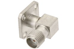 PE44017 - SMA Female Right Angle Field Replaceable Connector With EMI Gasket 4 Hole Flange Mount .018 inch Pin