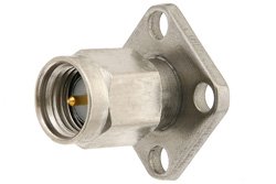 PE44021 - SMA Male Connector Field Replaceable Attachment 4 Hole Flange 0.020 inch Pin, .500 inch Flange Size