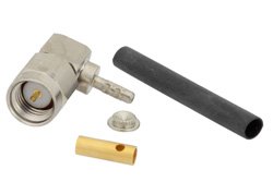 PE4406 - SMA Male Right Angle Connector Solder Attachment for RG178, RG196