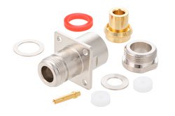 PE44071 - N Female Connector Clamp/Solder Attachment 4 Hole Flange For PE-SR401AL, PE-SR401FL, RG401, .718 inch Hole Spacing