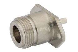 PE44077 - N Female Connector Solder Attachment 2 Hole Flange Mount Solder Cup Terminal, 1.0 inch Hole Spacing