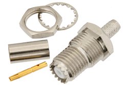 PE44087 - Mini UHF Female Bulkhead Connector Crimp/Solder Attachment For RG58, .410 inch D Hole